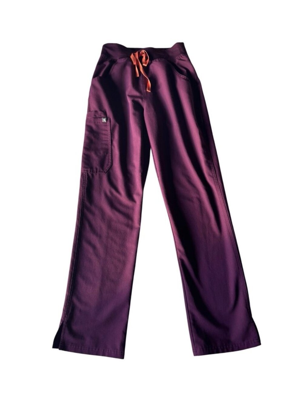 FIGS Women's Size XS Petite Yola Scrub Pants Burgundy w/ Orange Drawstring